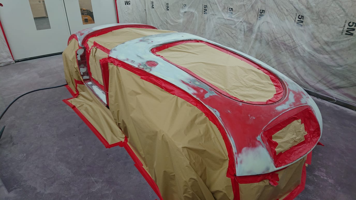 1960 MGA Chris PanelsPrimedWhite GuideCoatOverThem ColouredRaptorInside CompletedPrimerStage43 1