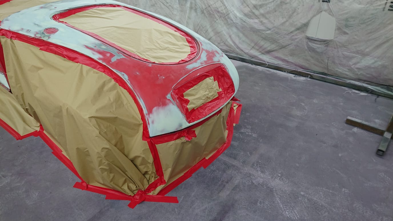 1960 MGA Chris PanelsPrimedWhite GuideCoatOverThem ColouredRaptorInside CompletedPrimerStage44 1