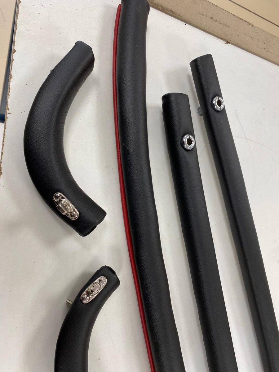 1960 MGA dash surround edge door and rear rails stripped and recoved ready for refit5 1