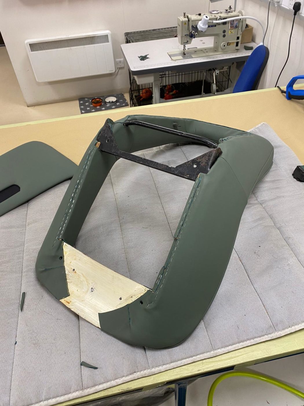 22032021 Brian Ferarri Daytona Trimming off excess leather from the sewn seams to let the cover sit flat on the foam 8 1