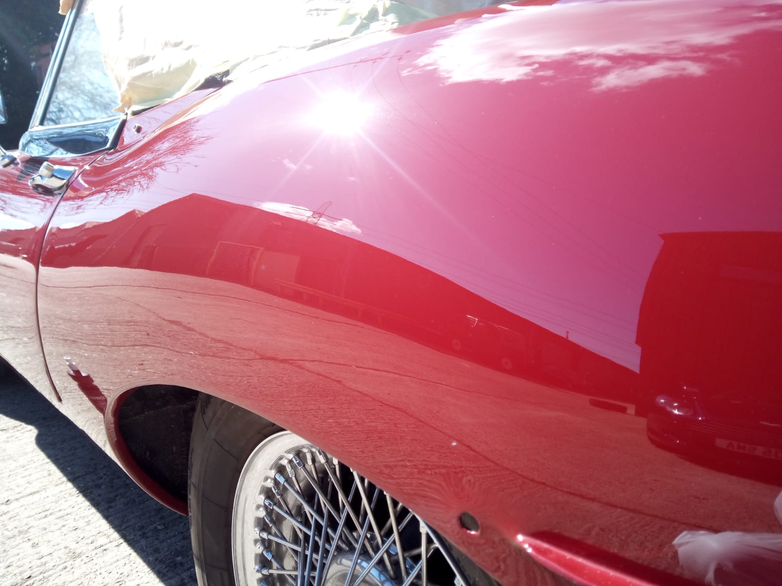 22032021 Matt Maroon Jaguar Etype dent fixed and painted 1 1