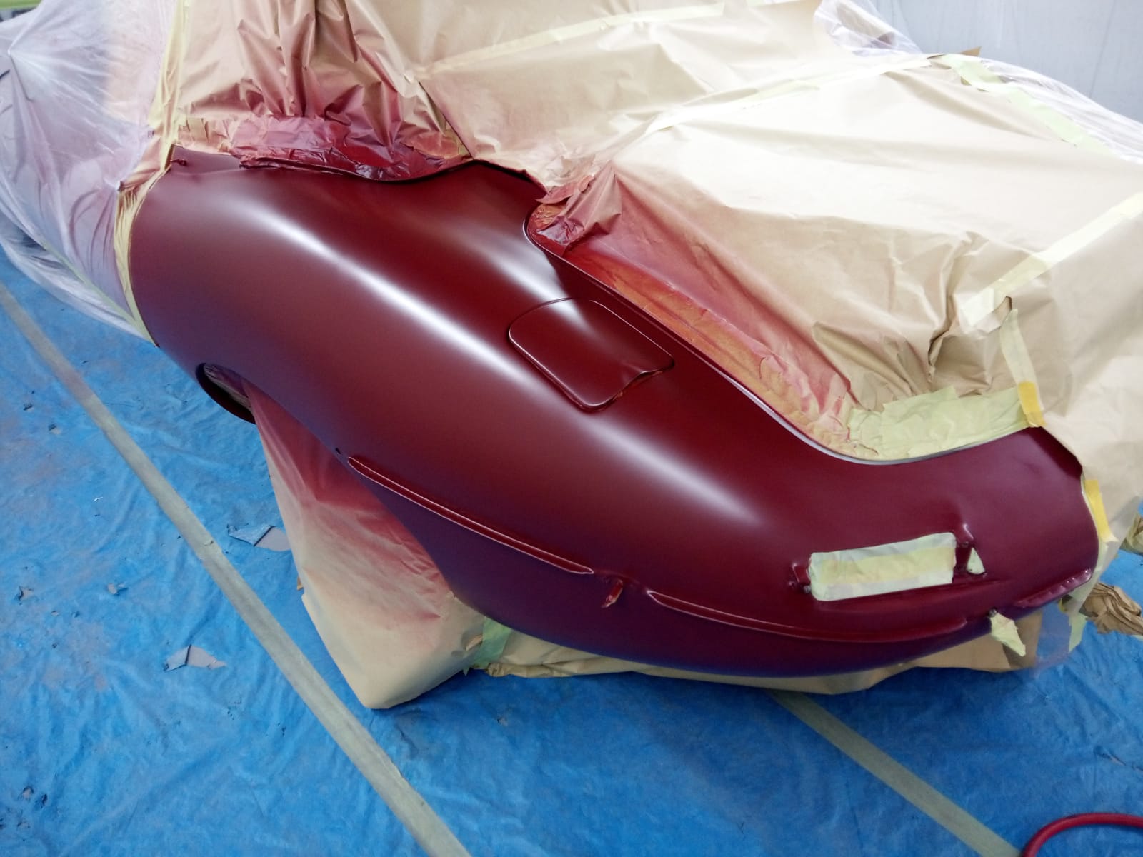 22032021 Matt Maroon Jaguar Etype dent fixed and painted 2 1