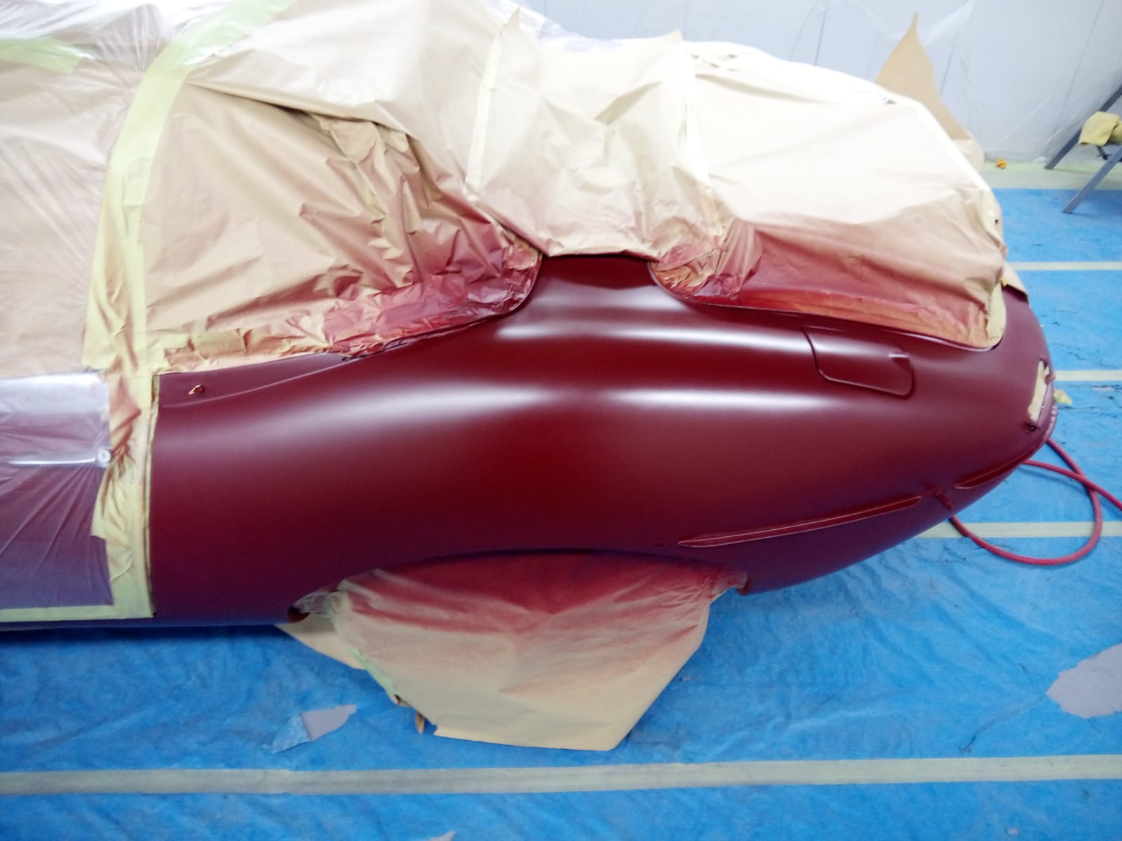 22032021 Matt Maroon Jaguar Etype dent fixed and painted 3 1