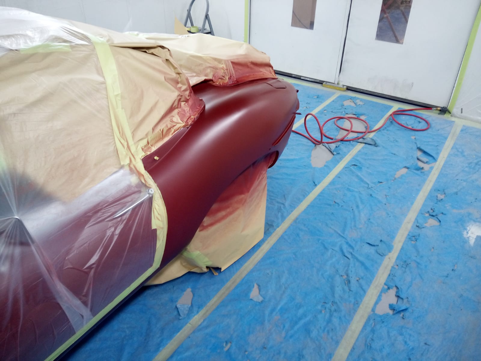 22032021 Matt Maroon Jaguar Etype dent fixed and painted 4 1