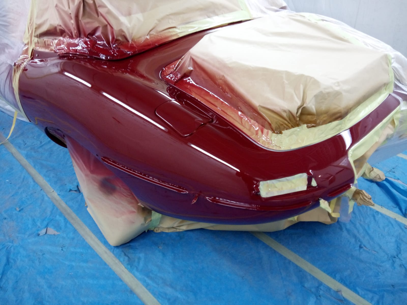 22032021 Matt Maroon Jaguar Etype dent fixed and painted 6 1