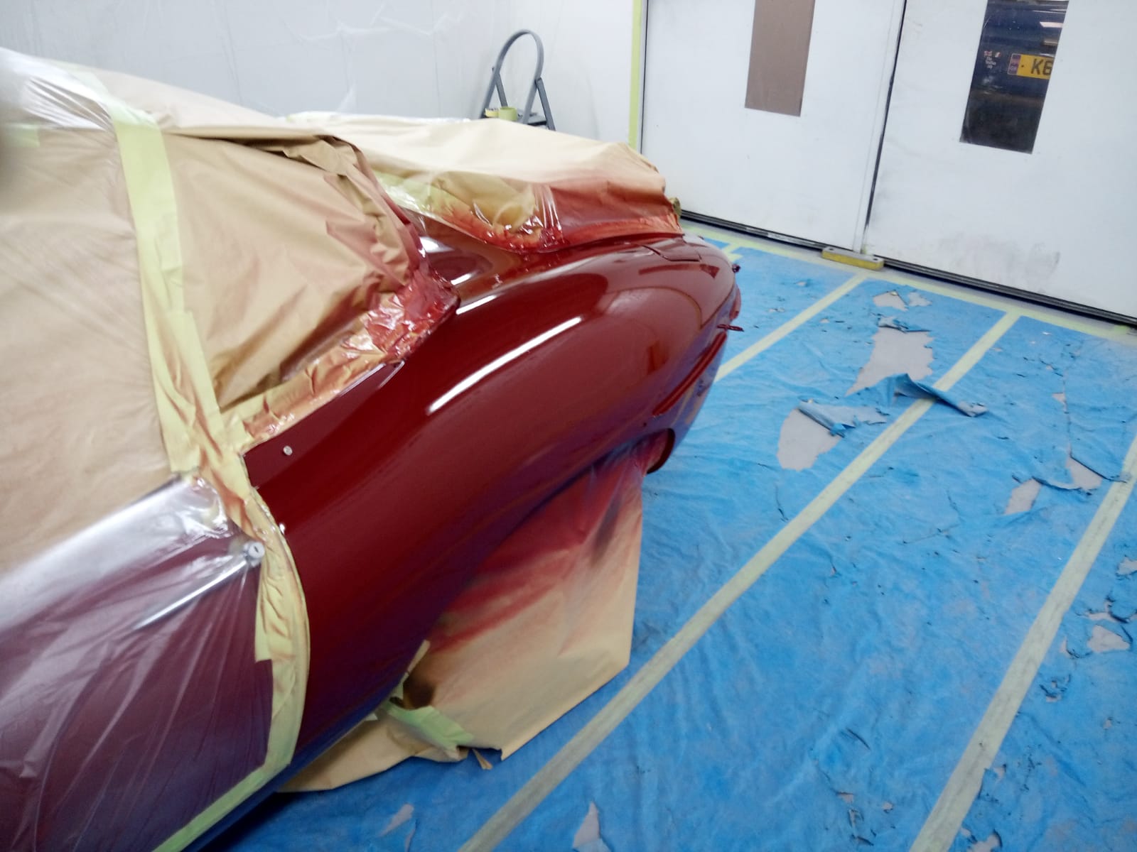 22032021 Matt Maroon Jaguar Etype dent fixed and painted 7 1