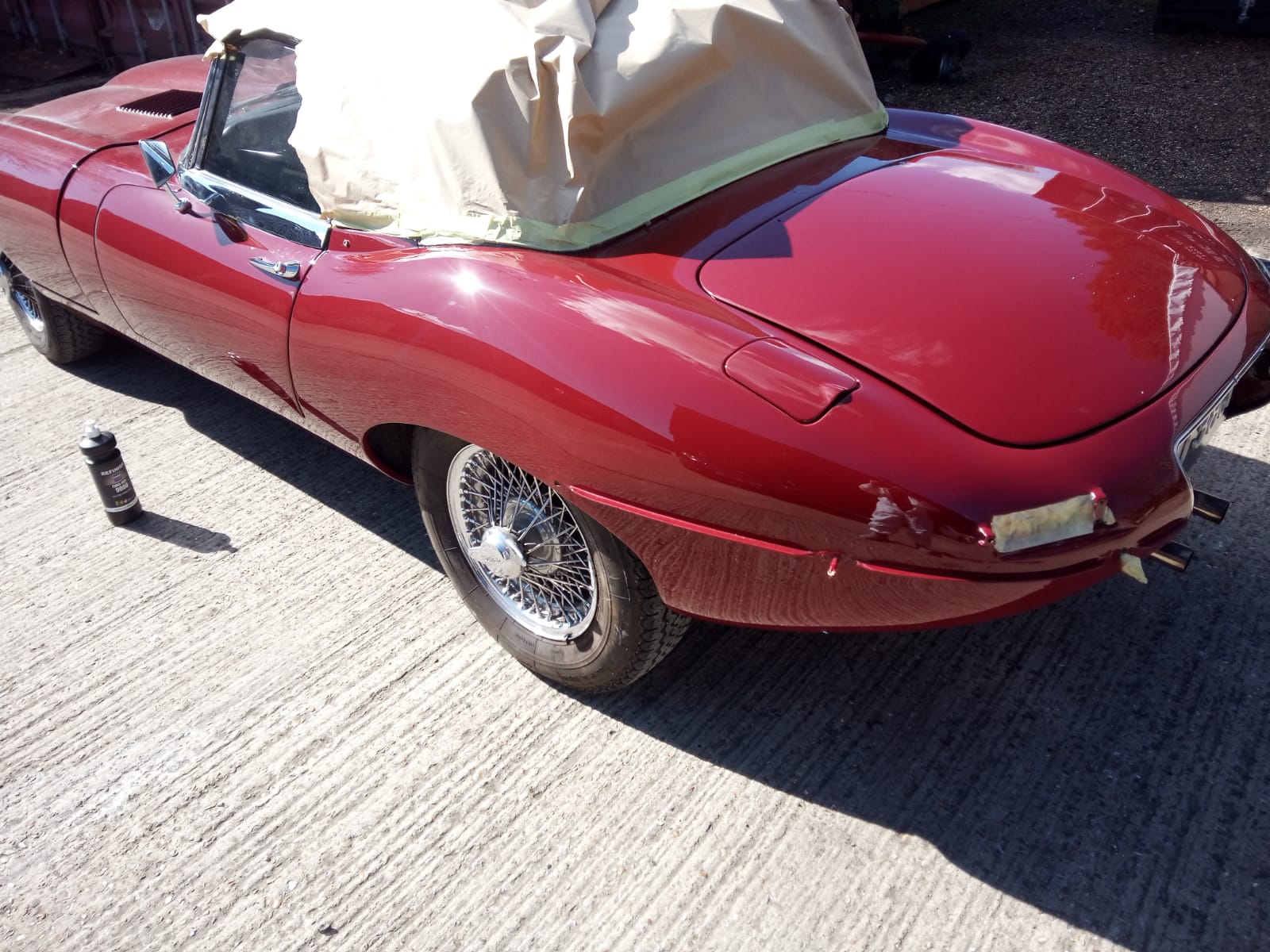 22032021 Matt Maroon Jaguar Etype dent fixed and painted 9 1