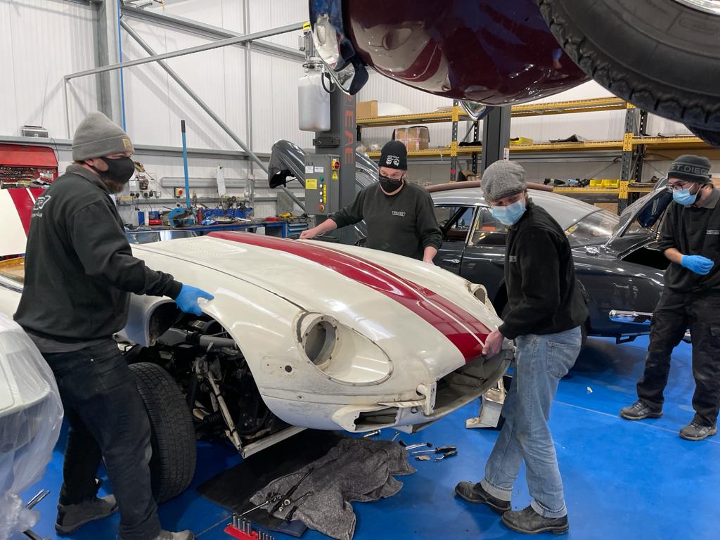 25032021 White Jaguar E Type bonnet removal 1 1