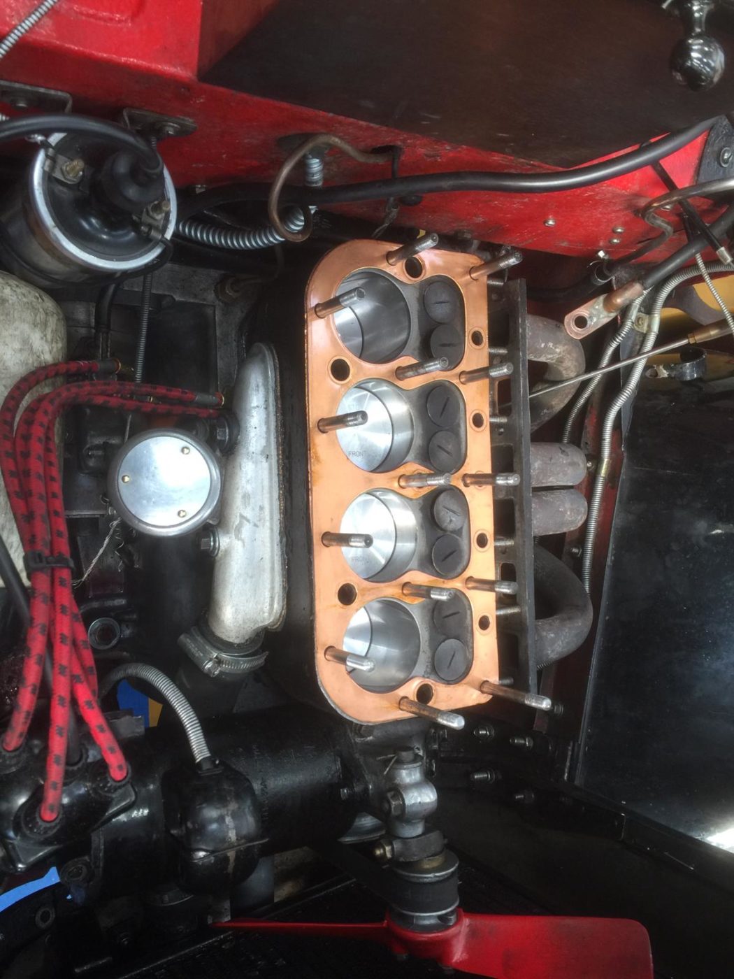 25042021 1934 Austin Nippy 7 cylinder head going back on with new copper head gasket 4 1