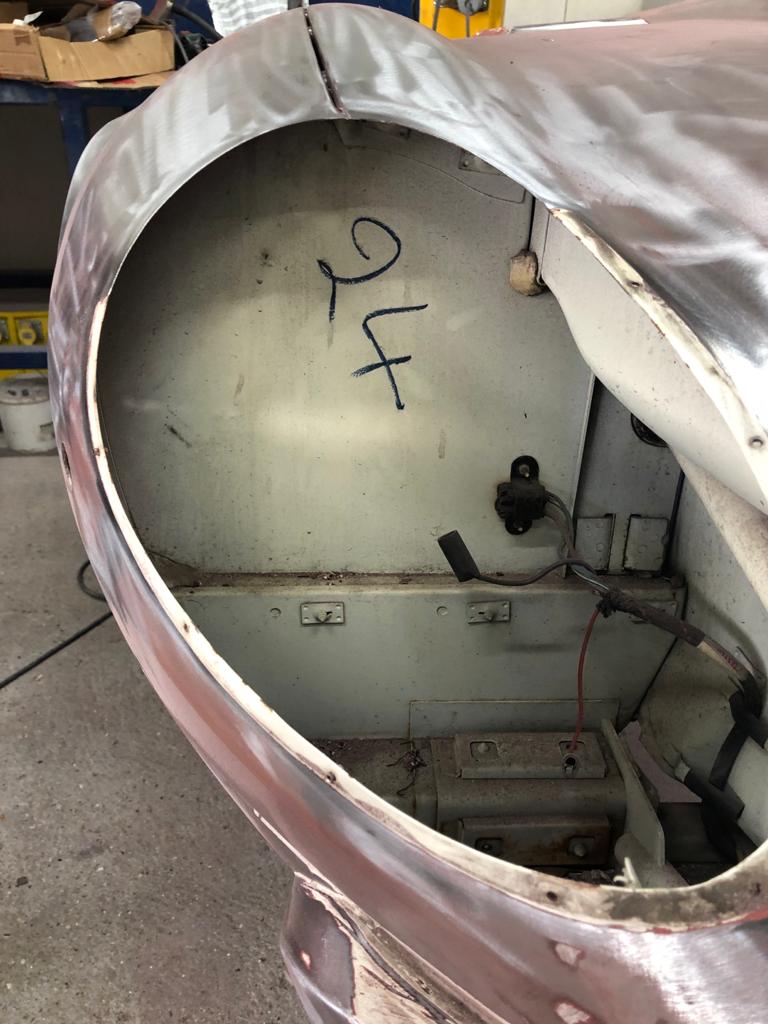 31.03.2021 1973 White Jaguar E Type bonnet stripped and bumper welded 16 1