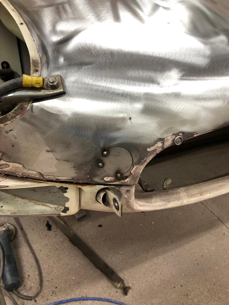 31.03.2021 1973 White Jaguar E Type bonnet stripped and bumper welded 18 1