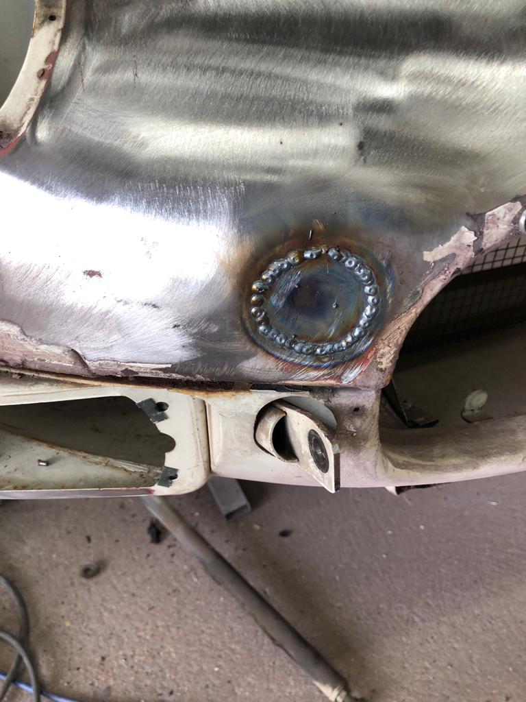 31.03.2021 1973 White Jaguar E Type bonnet stripped and bumper welded 19 2