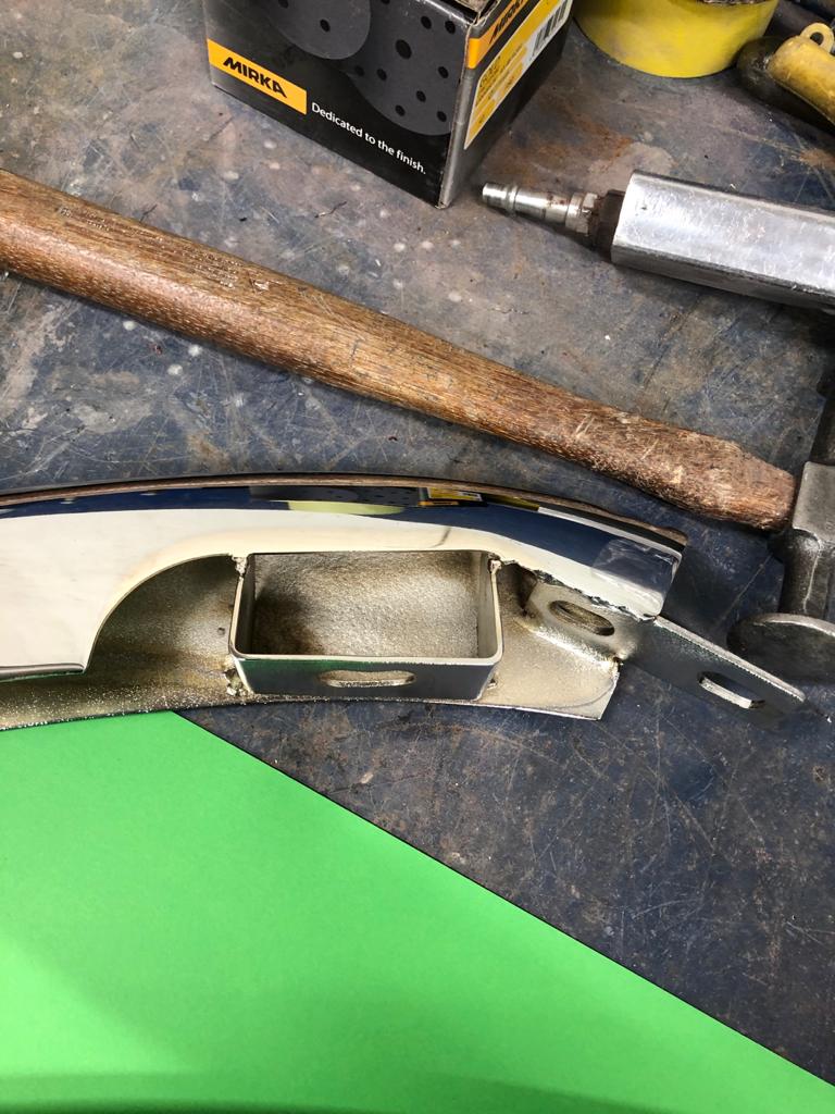 31.03.2021 1973 White Jaguar E Type bonnet stripped and bumper welded 23 1