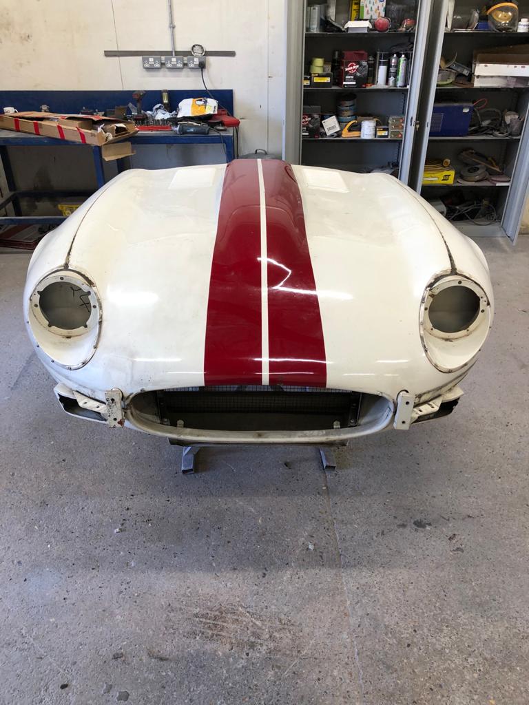 31.03.2021 1973 White Jaguar E Type bonnet stripped and bumper welded 3 1