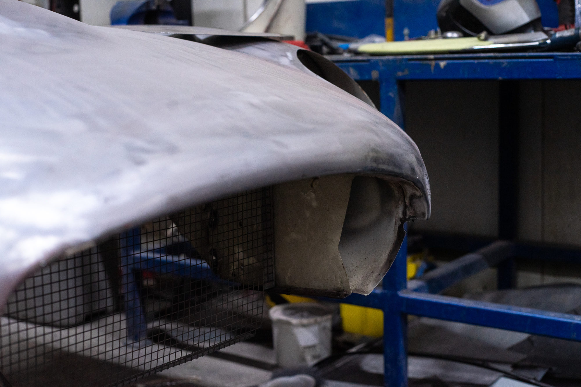 09042021 white etype panel beating front bonnet 1