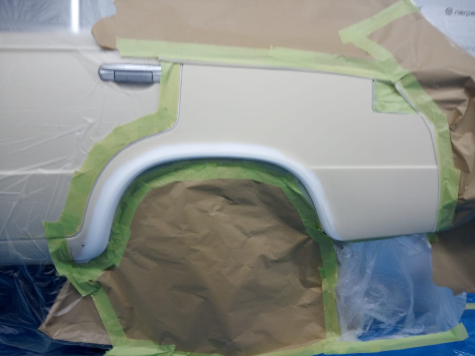 03062021 Lada rear wheel arch damaged from loosing rear wheel whilst driving repaired primed and painted 13 1