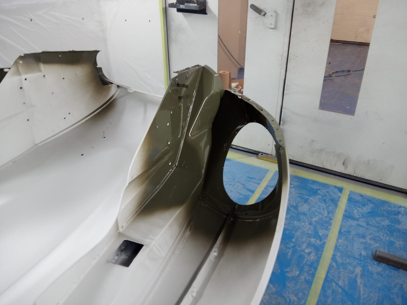 14062021 White Jag e type bonnet stripped down and in epoxy primer 13 1