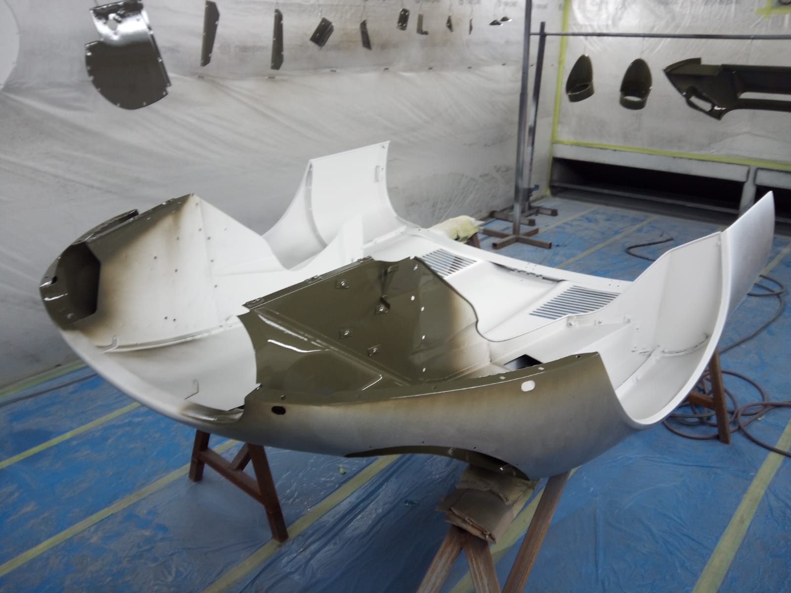 14062021 White Jag e type bonnet stripped down and in epoxy primer 7