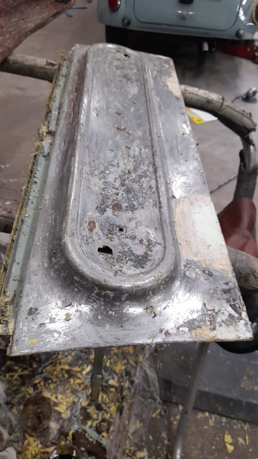 02072021 Riley Yellow Paint stripping the front windscreen surround panel 10 1