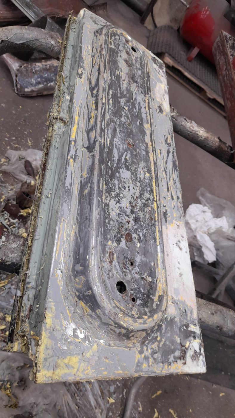02072021 Riley Yellow Paint stripping the front windscreen surround panel 9 1