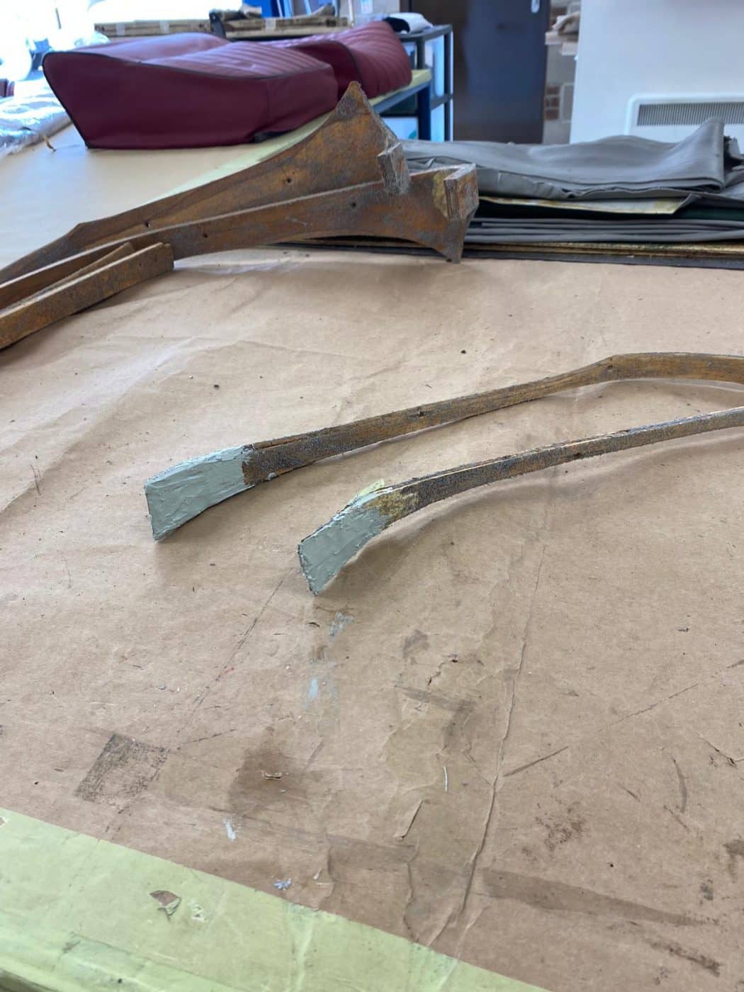 230721 Aston Martin DB2 4 stripping old leather and repairing 2 1