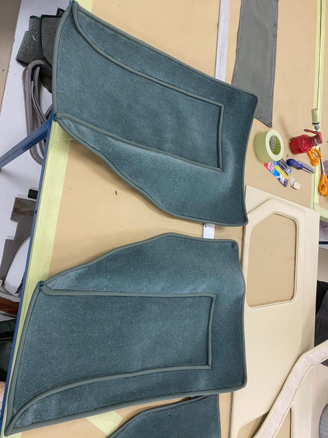 Jaguar E Type Series 1.5 1968 making new front carpets 1 1