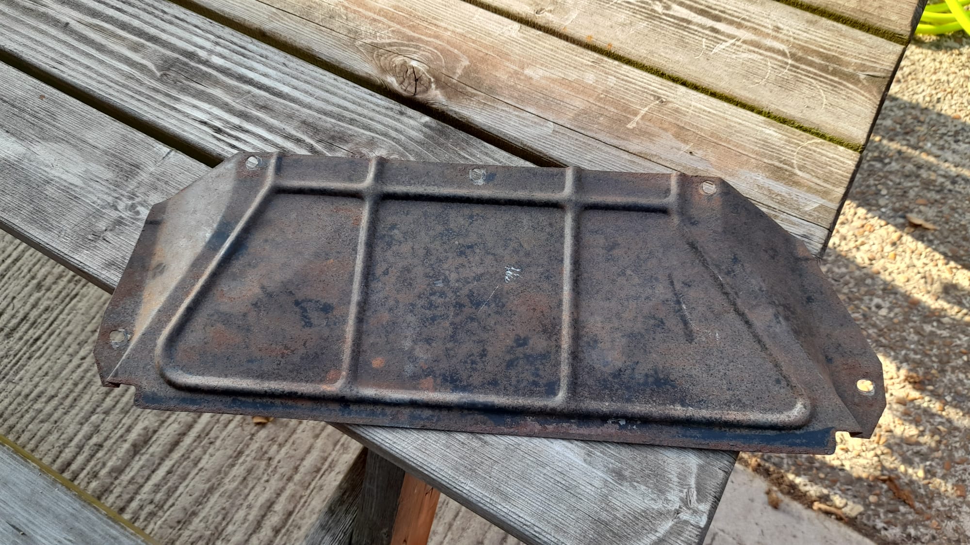 Ford Capri Sandblasting piece from the engine bay to remove original paint and rust ready for re painting 2 1