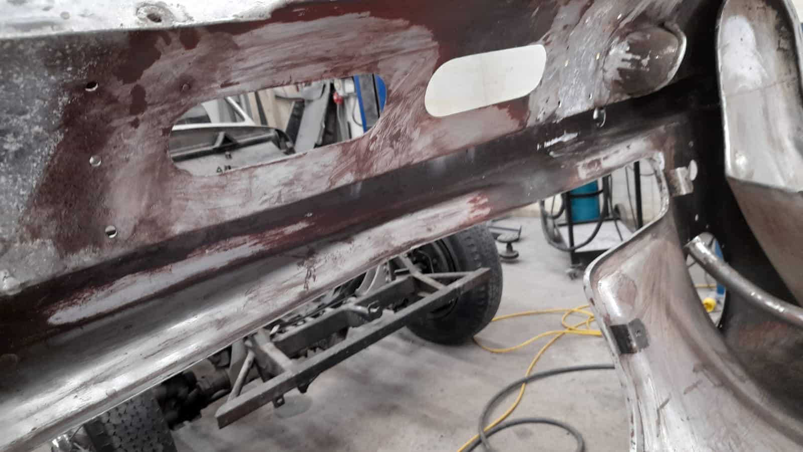 Aston Martin DB2 4 Bonnet red oxide removal continued 6 1