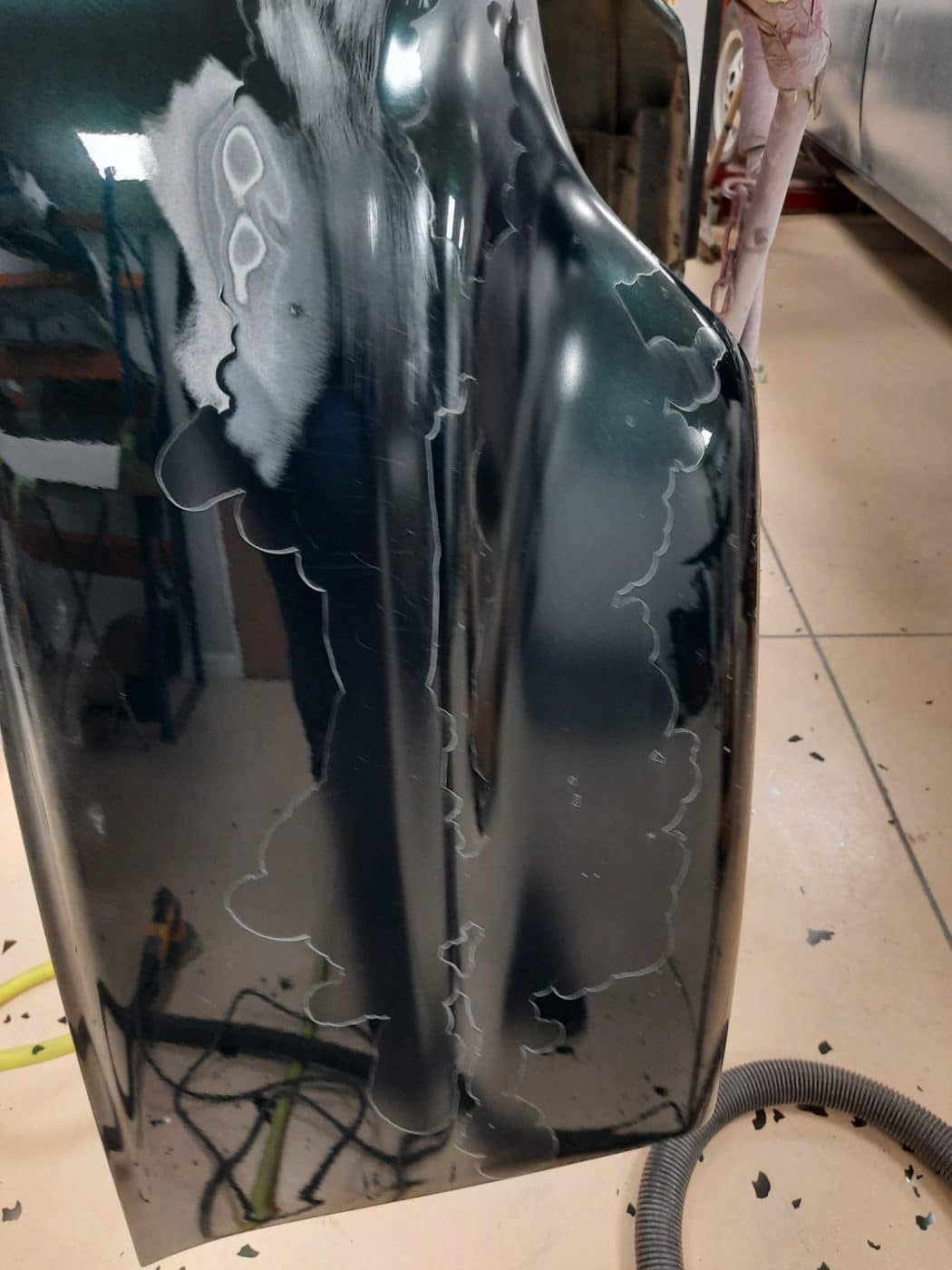 050422 1995 BMW 850CSi Rear Bumper Sanding and Prepped 4 1