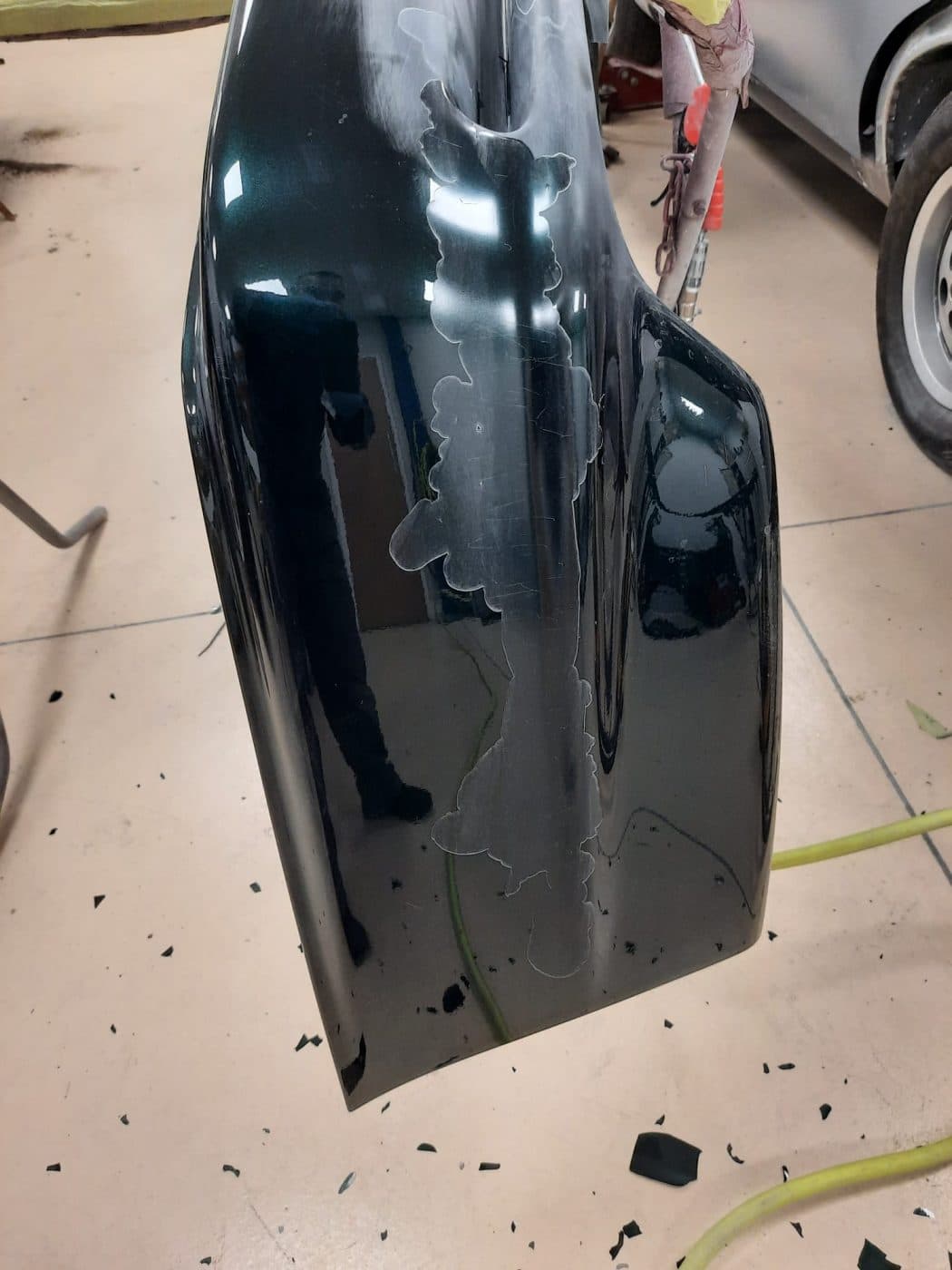 050422 1995 BMW 850CSi Rear Bumper Sanding and Prepped 5 1