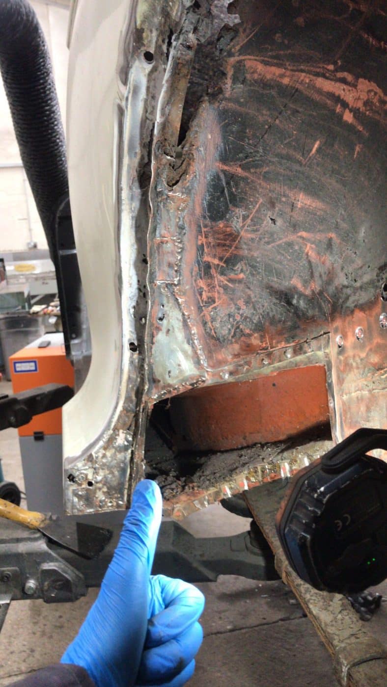 060522 1969 Morris Minor Convertible Rear Quarter Repairs and Arch 13 1