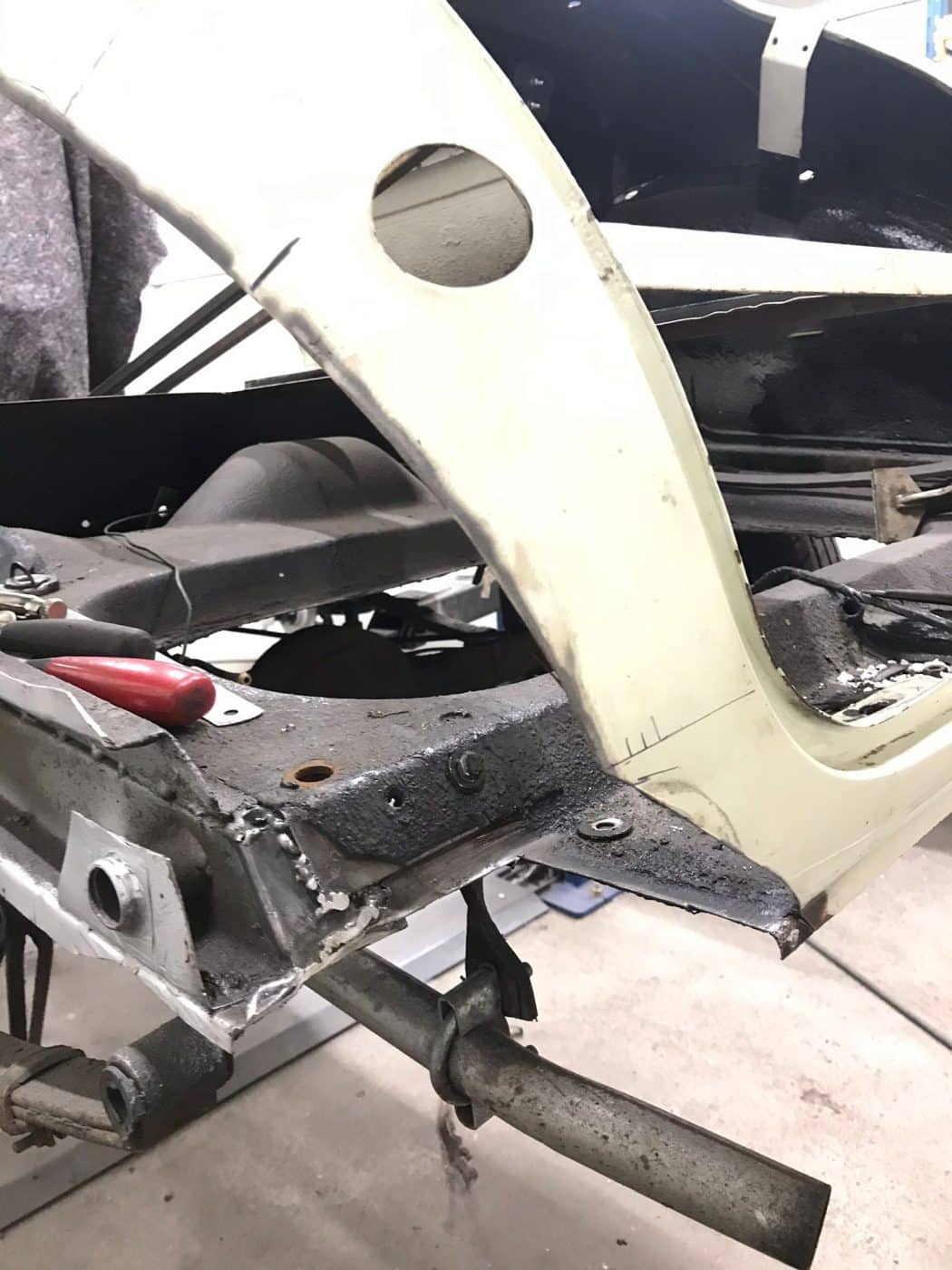 150522 1969 Morris Minor Convertible Arch and Rear Quarter Repairs15 1