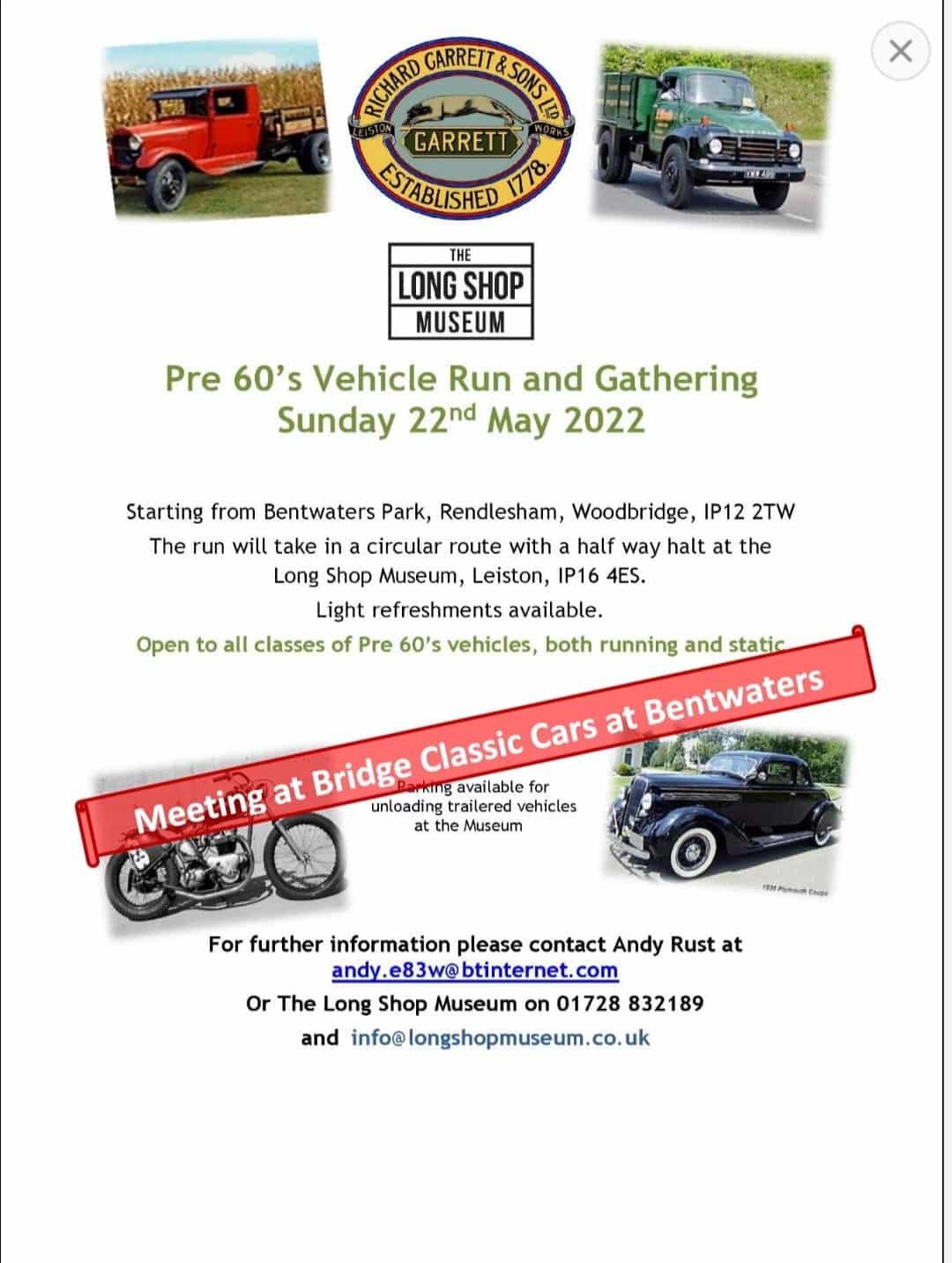 THe Long Shop Museum Pre 60s Vehicle Run and Gathering Sunday 22nd May 2022