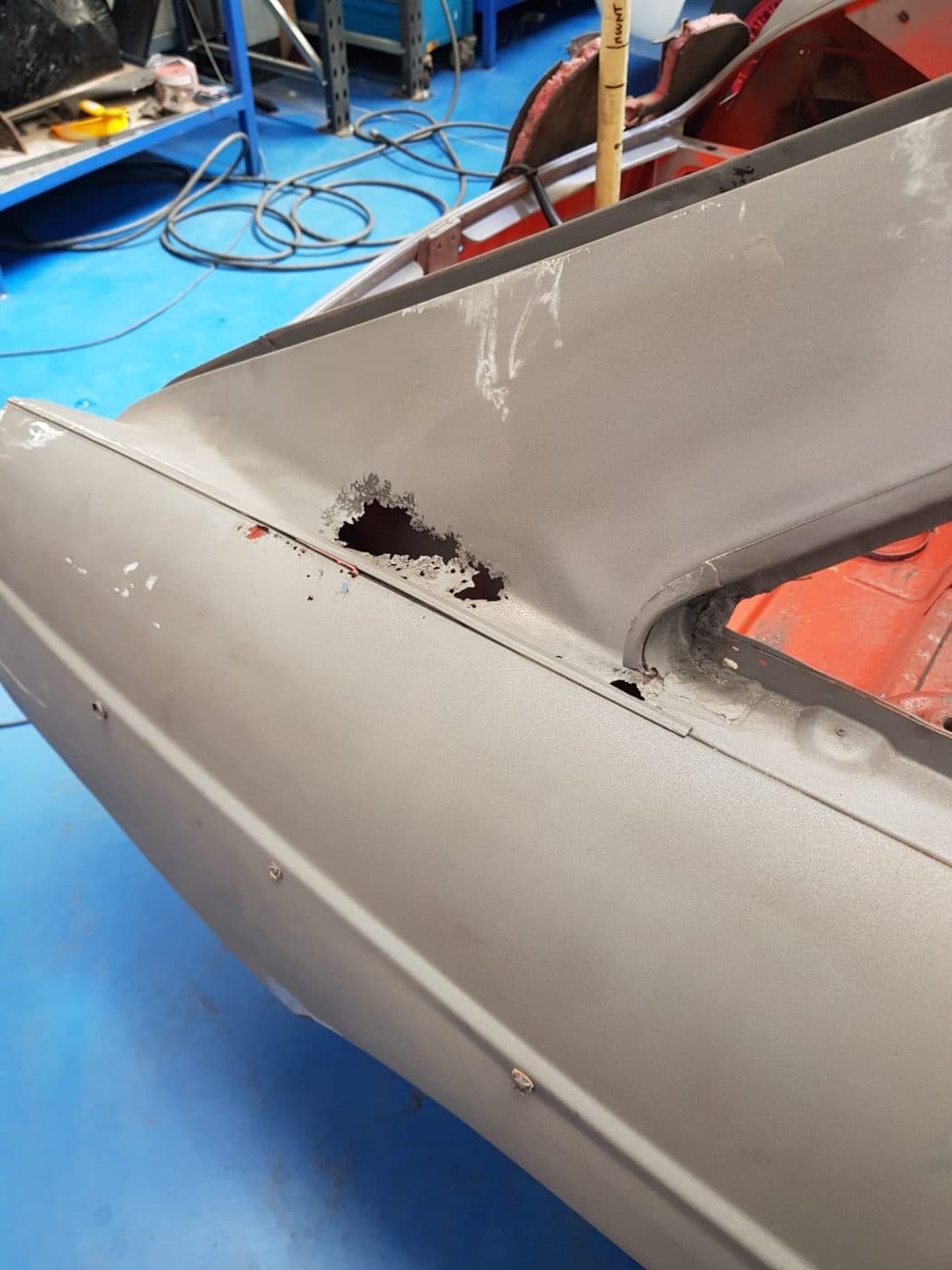 100622 1978 MG B GT Metal Repairs OS Rear Pilar Rear Valance and Arch Quarter 12 1