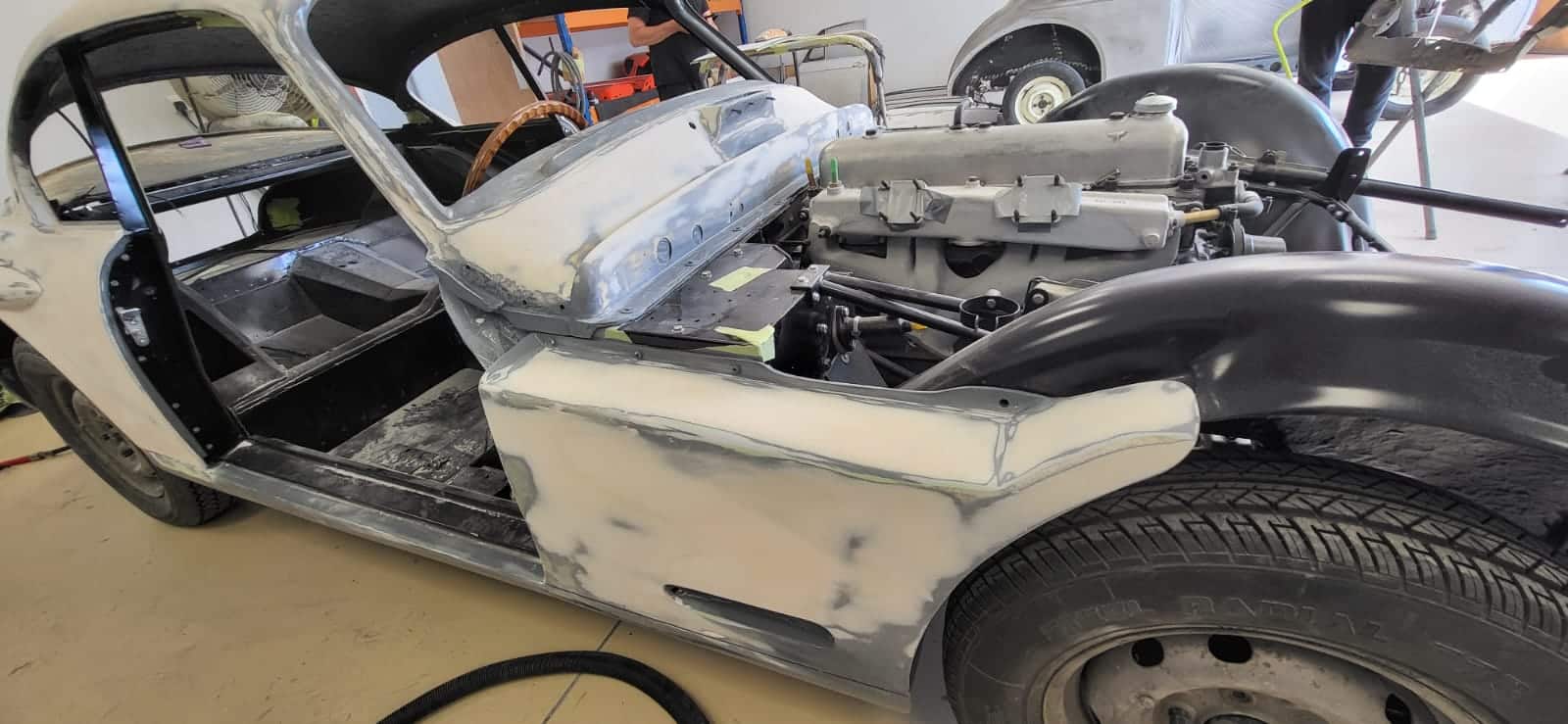 250722 1958 Jensen 541R Filler work complete and in Polyfan 15 1