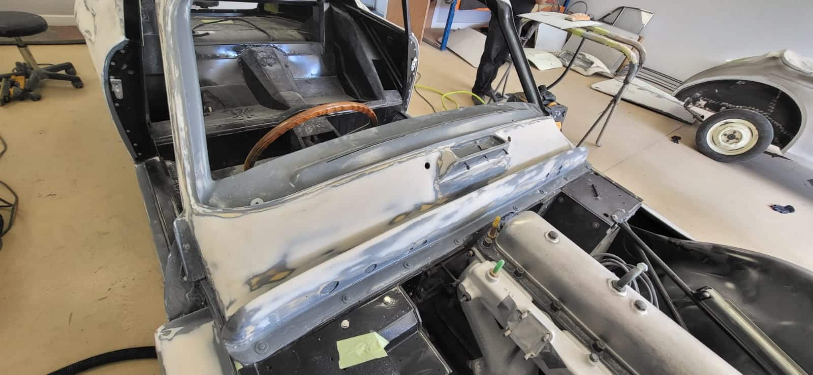 250722 1958 Jensen 541R Filler work complete and in Polyfan 16 1