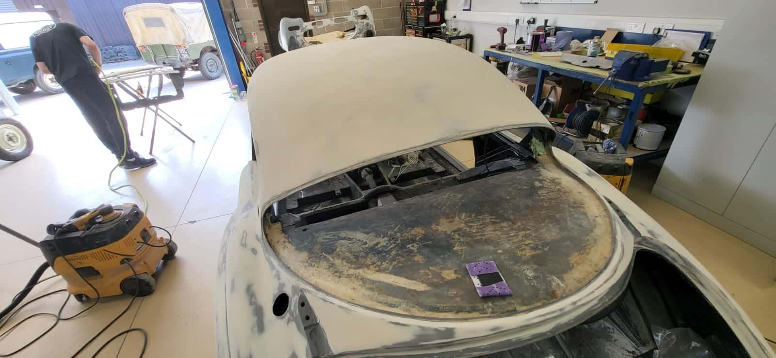 250722 1958 Jensen 541R Filler work complete and in Polyfan 22 1