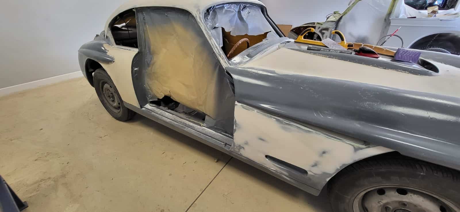 250722 1958 Jensen 541R Filler work complete and in Polyfan 8 1