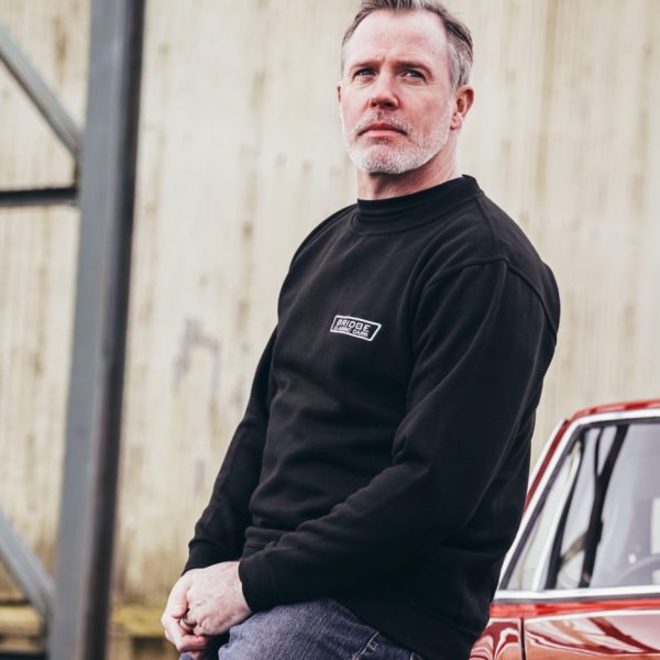 Bridge Classic Cars Black classic style workshop Sweatshirt. The perfect fit for any classic car or classic motorcycle enthusiast.