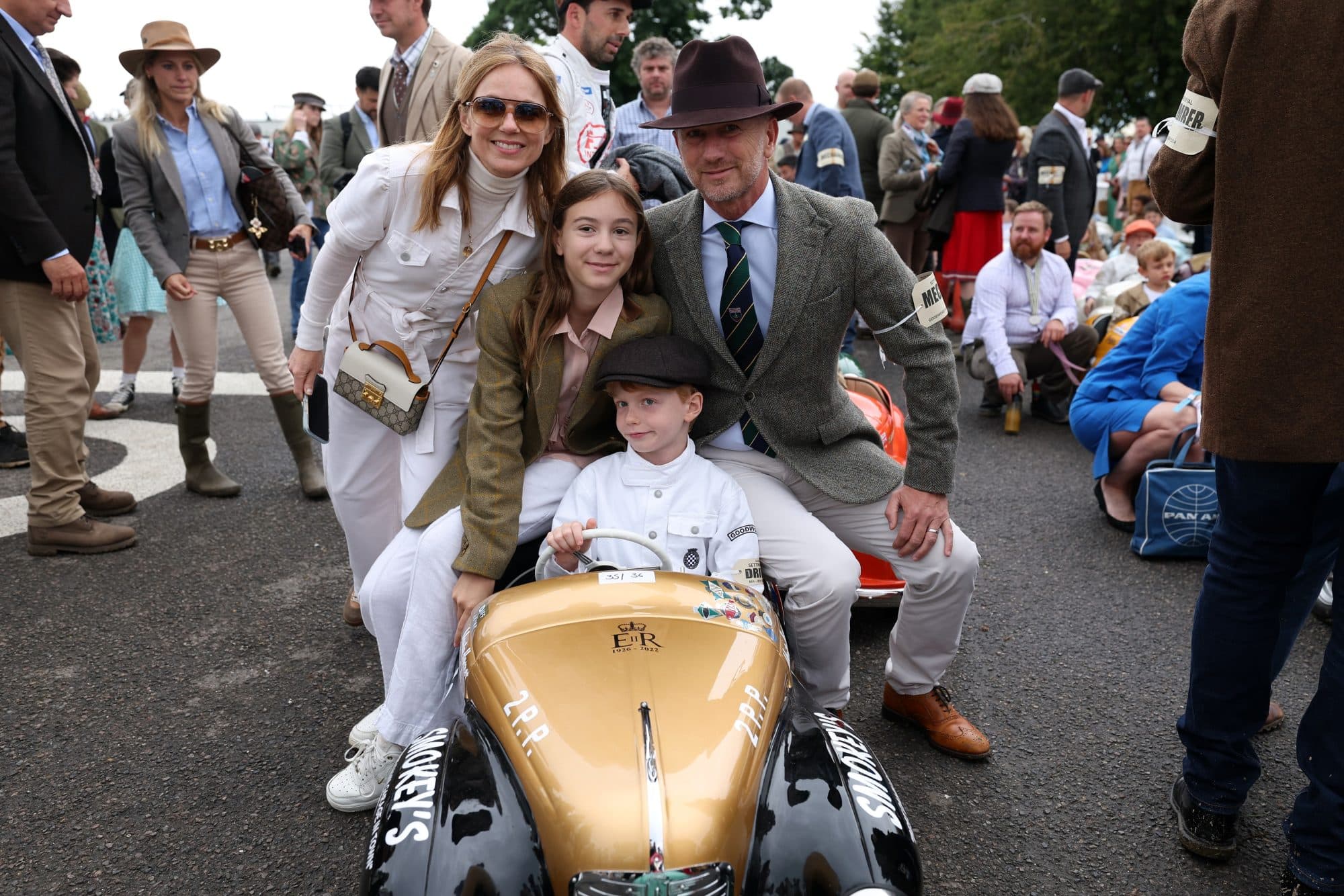 Geri Halliwell left and Christian Horner right with family ahead of the Settrington Cup at the 2024 Goodwood Revival. Ph. by PA 1