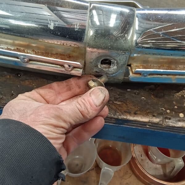 111025 1973 Mercedes 250 Front Bumper Strip Down 7