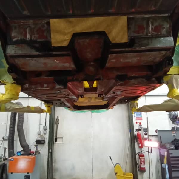 121225 1970 Aston Martin DBS Underside Prepped for Paint 3