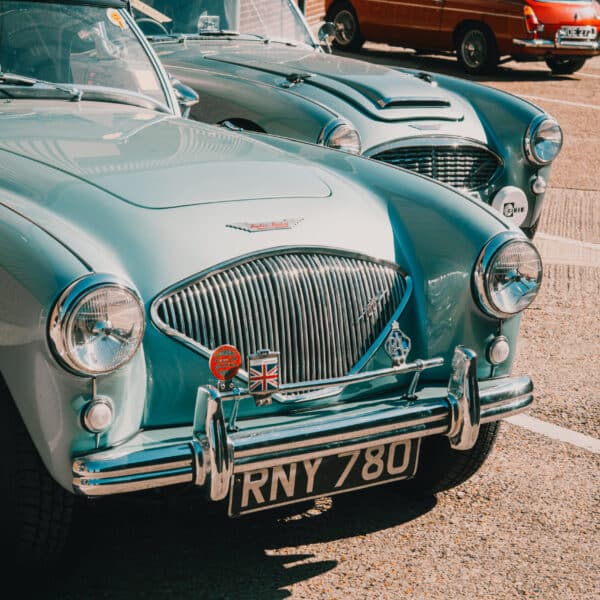 180326 1955 Austin Healey 100 1960 Austin Healey 3000 Outside Workshop 3