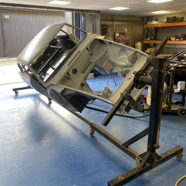 250326 1975 MGB GT V8 on rotisserie 3