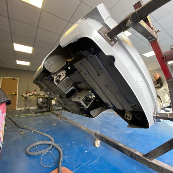 250326 1975 MGB GT V8 on rotisserie