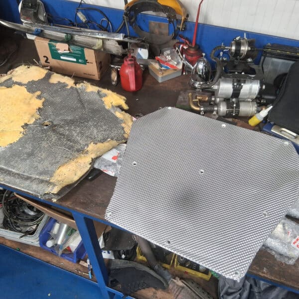 260326 1991 Nissan Figaro bonnet heat shield replaced 2