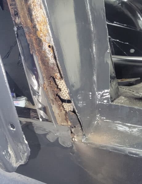 080426 1970 Aston Martin DBS Vantage B Pillar rust repair 2