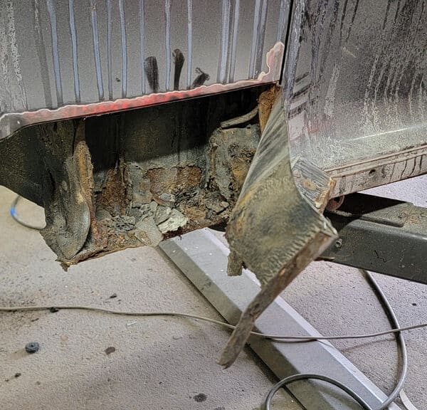 150526 1958 Rover 90 Passenger Wing Rust Repair 2