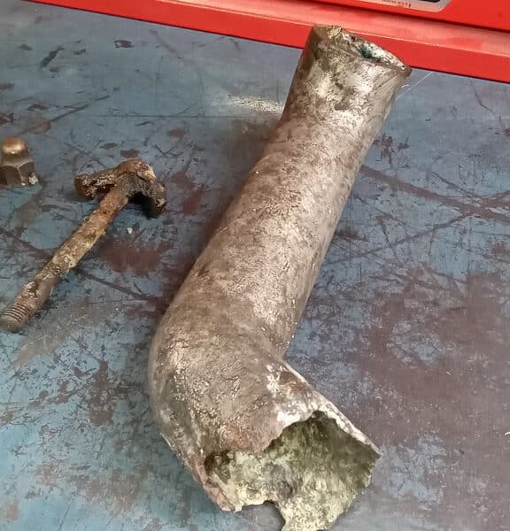 260526 1936 Riley Merline Nine Corroded Coolant Pipe and Retaining Bolt 3