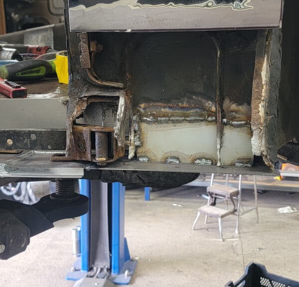 050626 1958 Rover 90 Drivers Wing Rust Repair Inside 2
